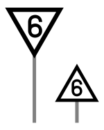trójkątna biała tablica z czarnym obramowaniem, zwrócona wierzchołkiem ku dołowi, a na niej czarna cyfra wskazująca dozwoloną szybkość